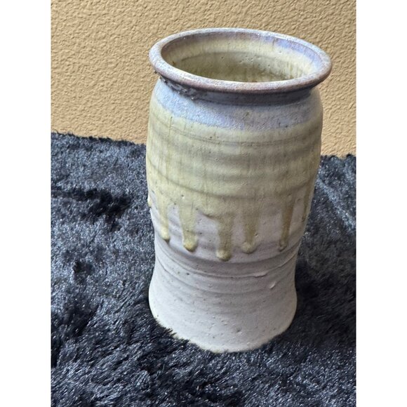 Vintage Handcrafted Ceramic Vase With Drip Glaze Design Signed Bottom Stands 7" - Picture 2 of 7